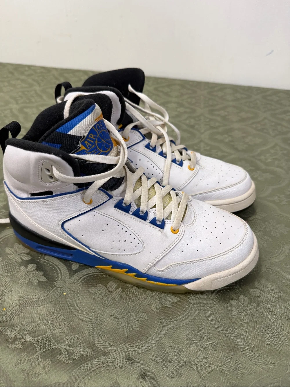 Nike air Jordan sixty White Sneakers with Blue & Yellow Accents size 6.5Y